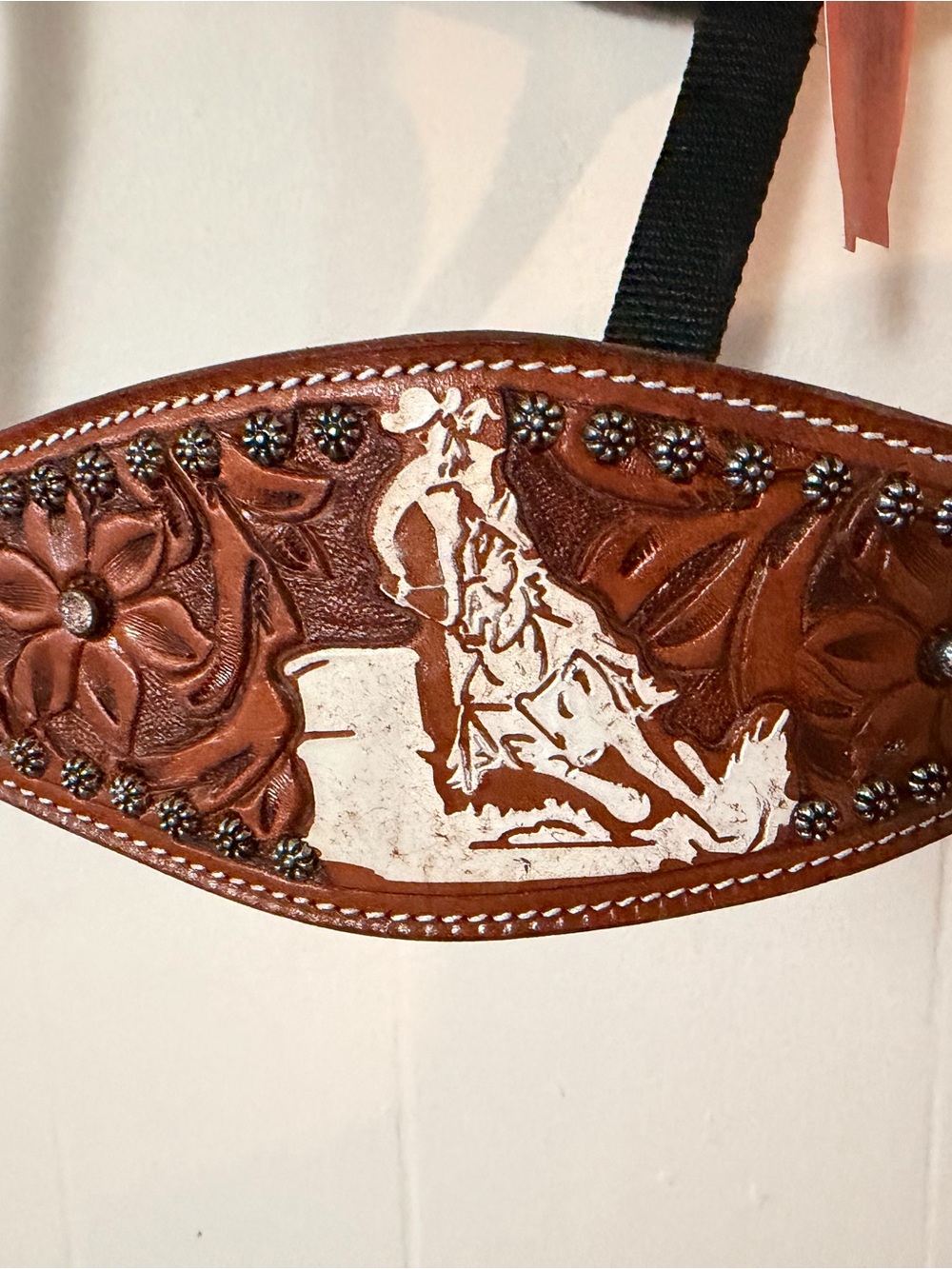 Bronc Halter Tooled Leather Western with Floral & Barrel Racer Design